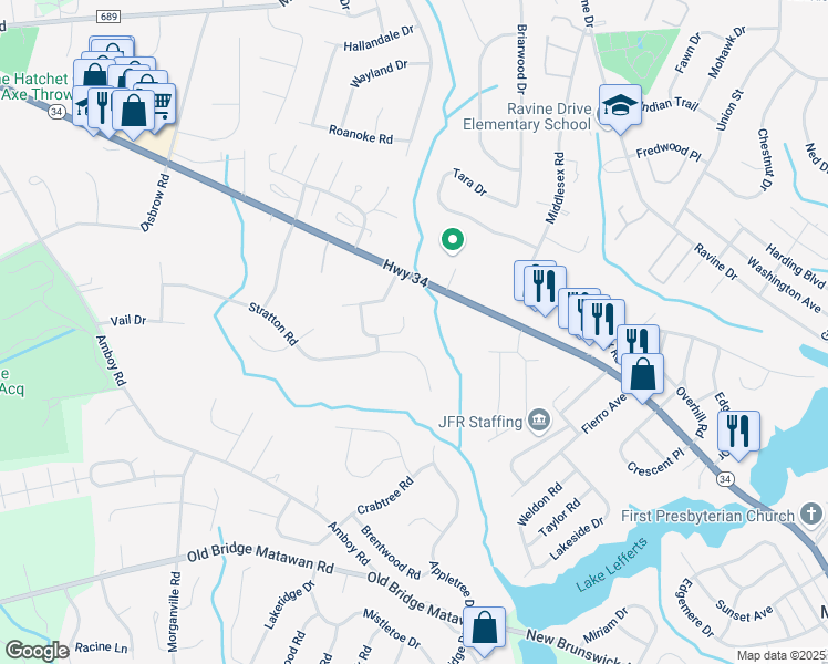 map of restaurants, bars, coffee shops, grocery stores, and more near 59 Stratton Road in Matawan