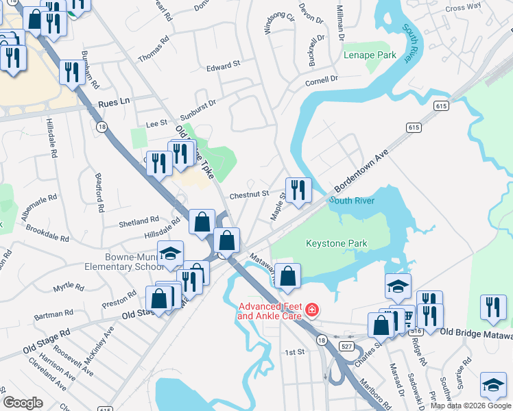 map of restaurants, bars, coffee shops, grocery stores, and more near 25 Kossman Street in East Brunswick