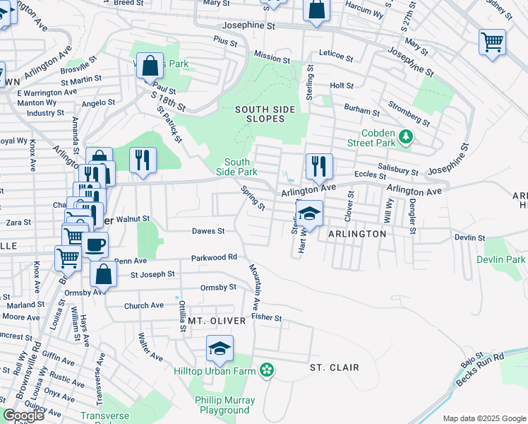 map of restaurants, bars, coffee shops, grocery stores, and more near 2120 Jonquil Street in Pittsburgh