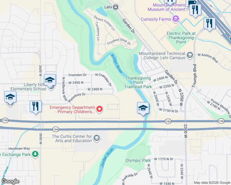 map of restaurants, bars, coffee shops, grocery stores, and more near 2947 West 2400 North in Lehi