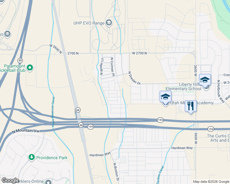 map of restaurants, bars, coffee shops, grocery stores, and more near 4357 West 2360 North in Eagle Mountain