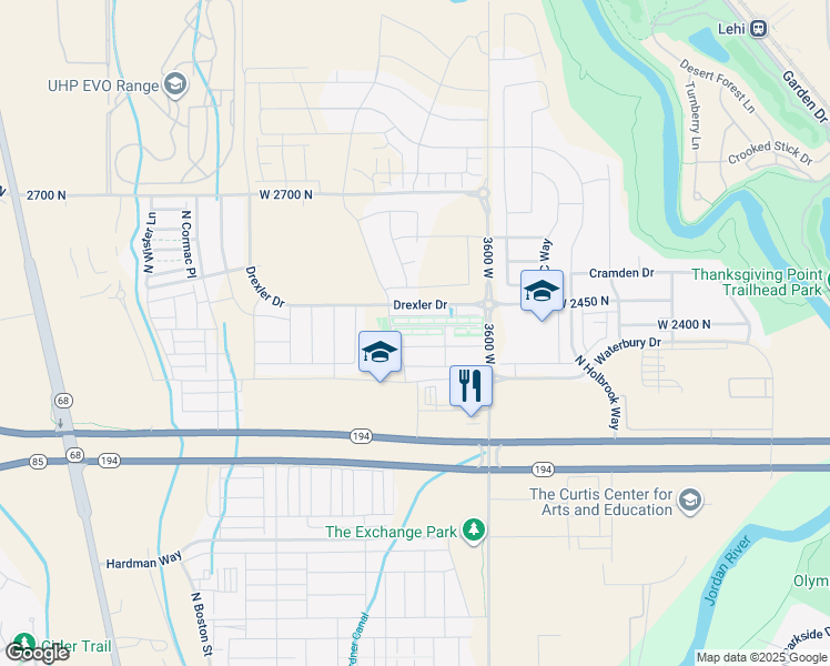 map of restaurants, bars, coffee shops, grocery stores, and more near 3836 West 2330 North in Eagle Mountain