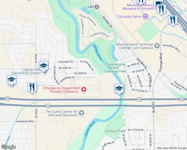 map of restaurants, bars, coffee shops, grocery stores, and more near 2947 West 2400 North in Lehi