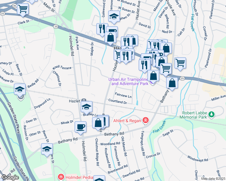 map of restaurants, bars, coffee shops, grocery stores, and more near 9 Clover Drive in Hazlet