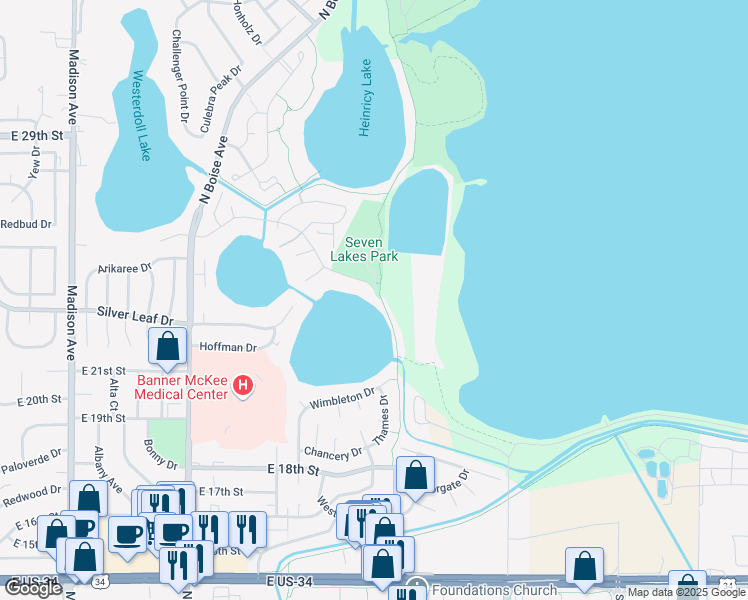 map of restaurants, bars, coffee shops, grocery stores, and more near 2094 Park Drive in Loveland