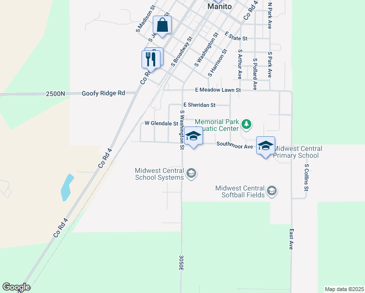 map of restaurants, bars, coffee shops, grocery stores, and more near 910 South Washington Street in Manito