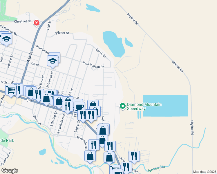 map of restaurants, bars, coffee shops, grocery stores, and more near 365 Connecticut Court in Susanville