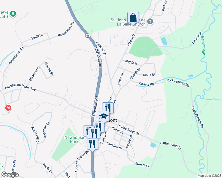 map of restaurants, bars, coffee shops, grocery stores, and more near 126 Freeport Street in Delmont