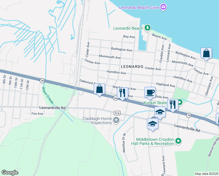 map of restaurants, bars, coffee shops, grocery stores, and more near 55 Appleton Avenue in Leonardo