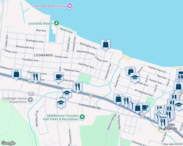 map of restaurants, bars, coffee shops, grocery stores, and more near 130 Chamone Avenue in Middletown Township