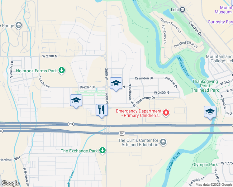 map of restaurants, bars, coffee shops, grocery stores, and more near 3501 West 2450 North in Lehi