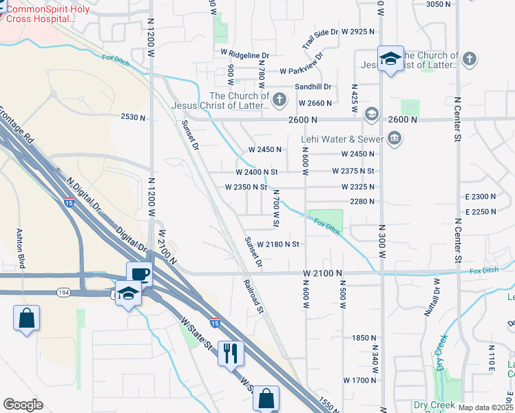 map of restaurants, bars, coffee shops, grocery stores, and more near 2287 North 750 West Street in Lehi