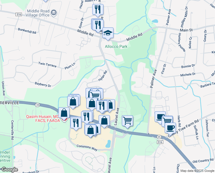 map of restaurants, bars, coffee shops, grocery stores, and more near 8 Stagecoach Drive in Holmdel