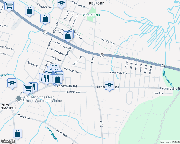 map of restaurants, bars, coffee shops, grocery stores, and more near 362 East Road in Belford