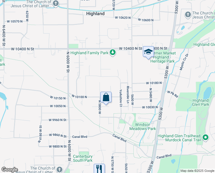 map of restaurants, bars, coffee shops, grocery stores, and more near 10197 North 5750 West in Highland