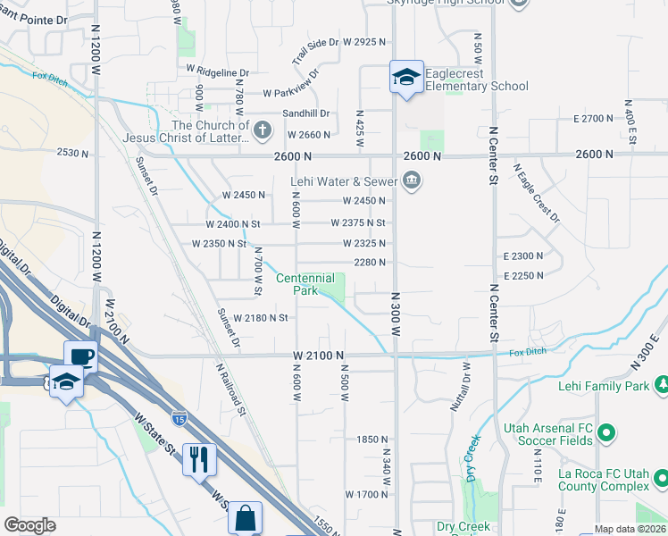 map of restaurants, bars, coffee shops, grocery stores, and more near 549 2280 North in Lehi