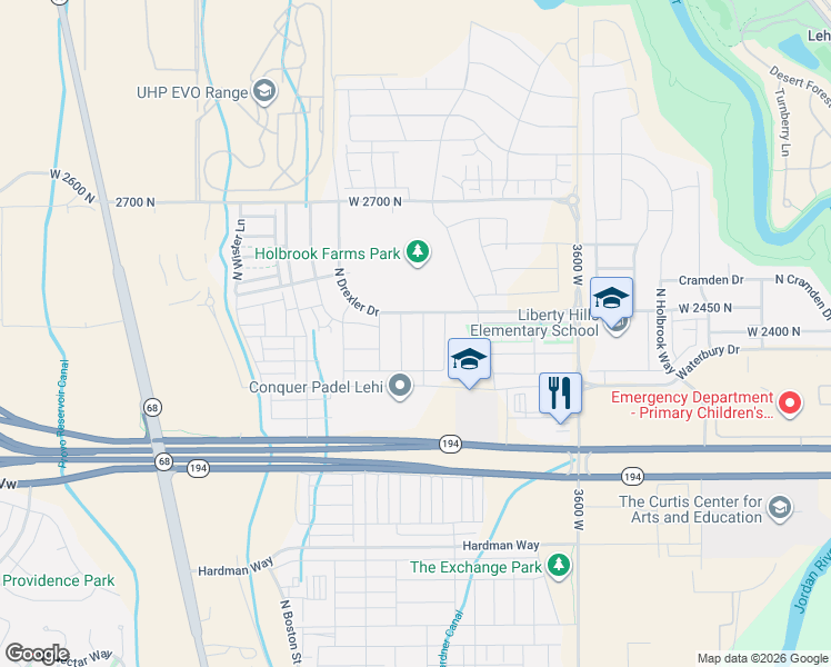 map of restaurants, bars, coffee shops, grocery stores, and more near 2338 North 4060 West in Lehi