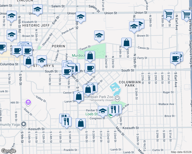 map of restaurants, bars, coffee shops, grocery stores, and more near 1902 Thompson Street in Lafayette