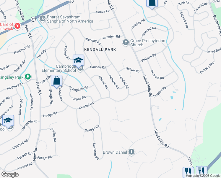 map of restaurants, bars, coffee shops, grocery stores, and more near 30 Winant Road in South Brunswick Township