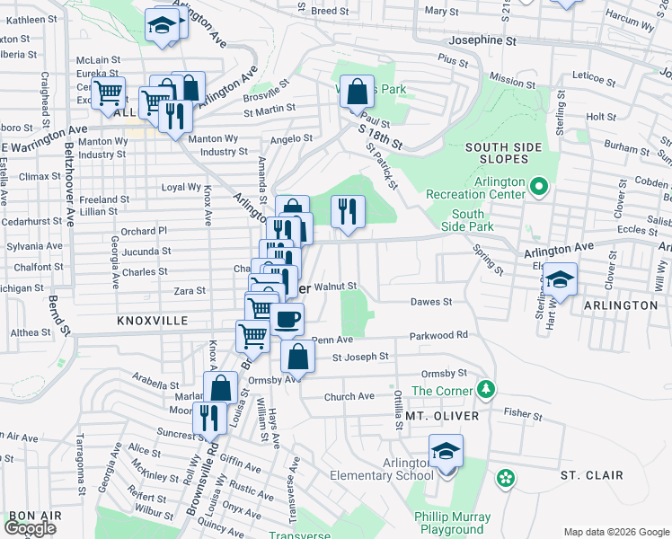 map of restaurants, bars, coffee shops, grocery stores, and more near 428 Walnut Street in Pittsburgh