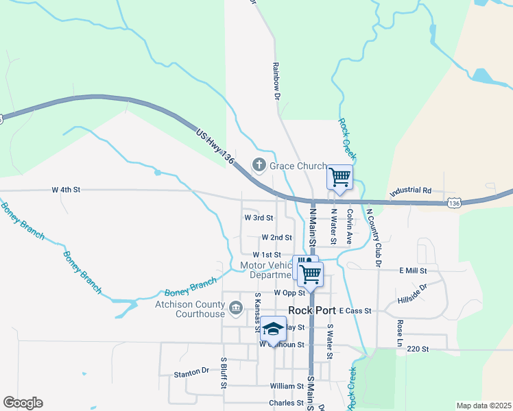 map of restaurants, bars, coffee shops, grocery stores, and more near 500-698 West 3rd Street in Rock Port