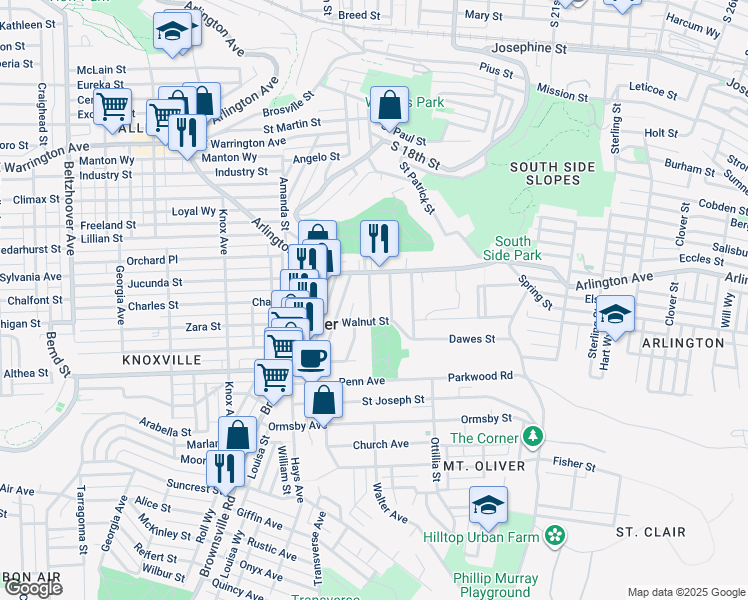 map of restaurants, bars, coffee shops, grocery stores, and more near 428 Walnut Street in Pittsburgh