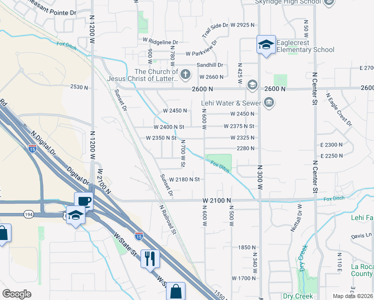 map of restaurants, bars, coffee shops, grocery stores, and more near 2254 North 700 West Street in Lehi