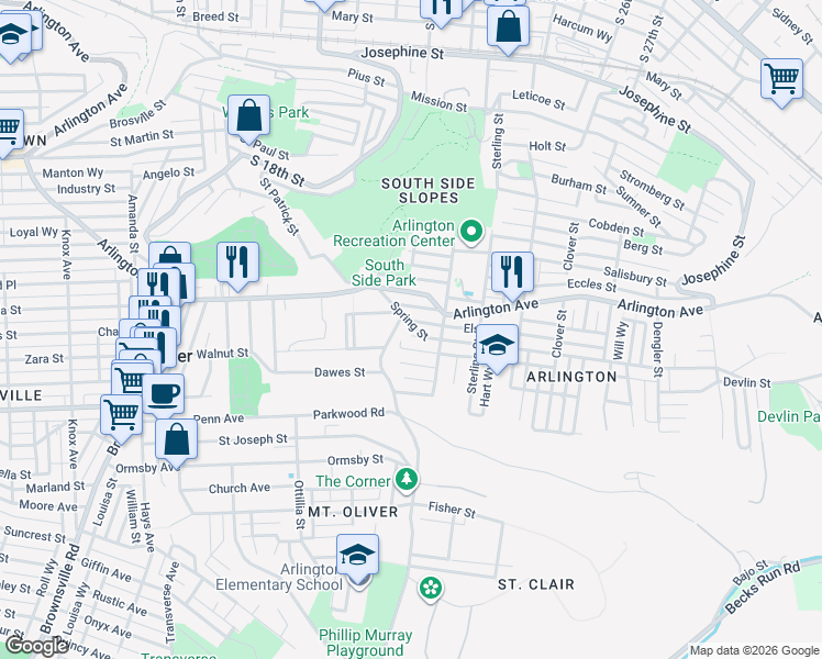 map of restaurants, bars, coffee shops, grocery stores, and more near 2120 Jonquil Street in Pittsburgh