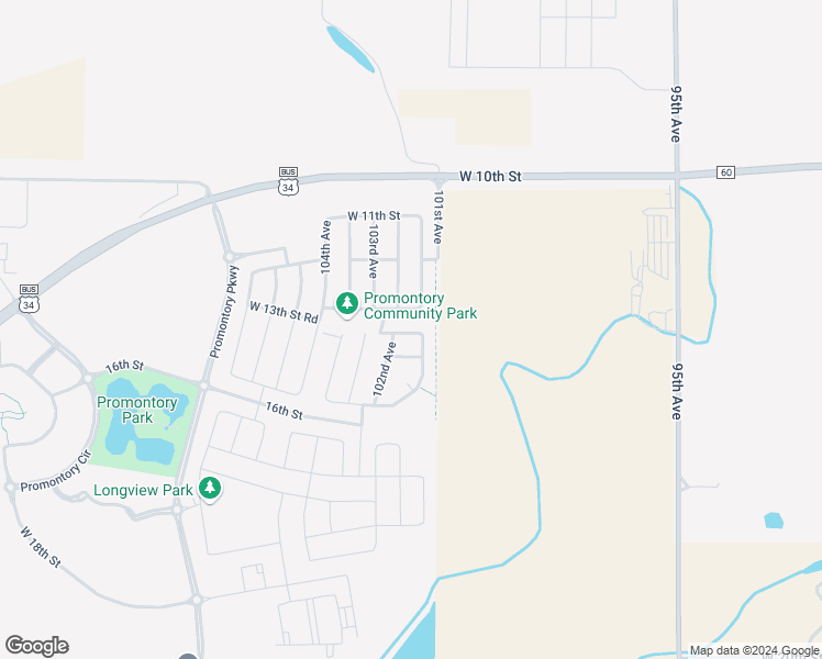 map of restaurants, bars, coffee shops, grocery stores, and more near 10109 West 13th Street Road in Greeley