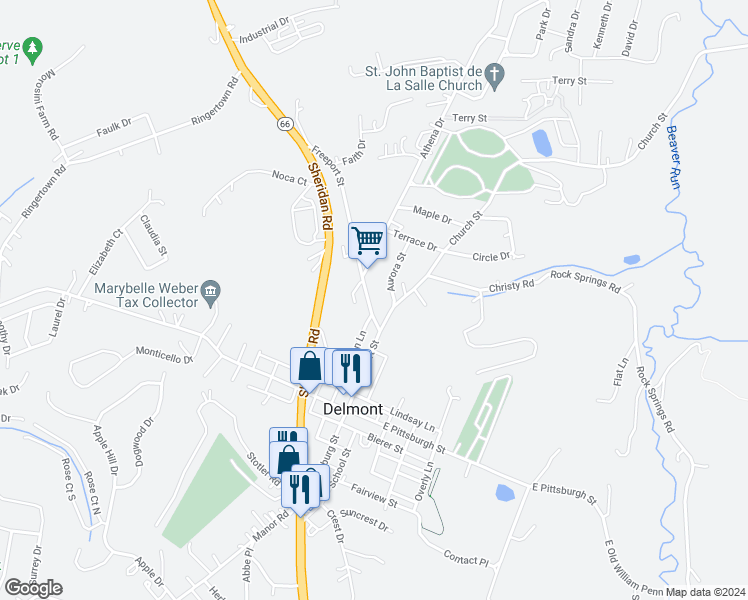 map of restaurants, bars, coffee shops, grocery stores, and more near 125 Freeport Street in Delmont