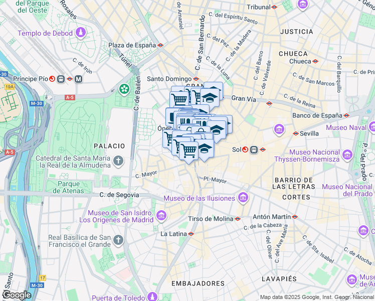 map of restaurants, bars, coffee shops, grocery stores, and more near 9 Plaza de Herradores in Madrid
