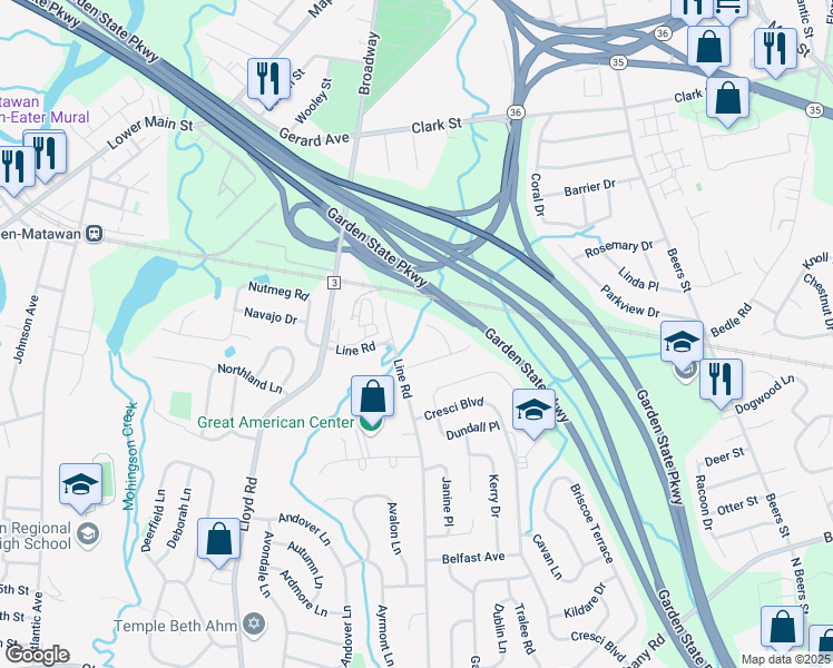 map of restaurants, bars, coffee shops, grocery stores, and more near 8 Leitrim Lane in Hazlet