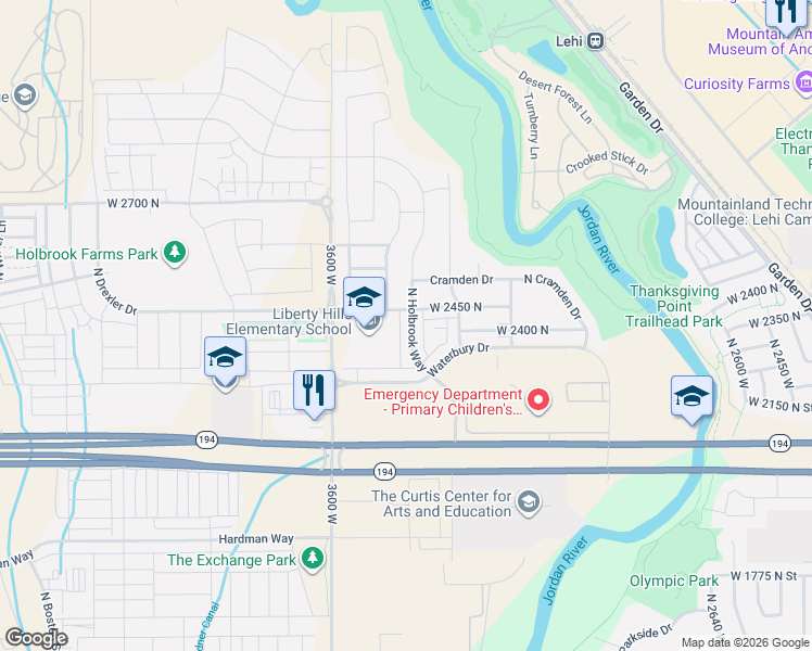 map of restaurants, bars, coffee shops, grocery stores, and more near 2476 North Circle C Way in Lehi