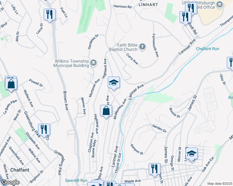 map of restaurants, bars, coffee shops, grocery stores, and more near 807 Thompson Street in Turtle Creek