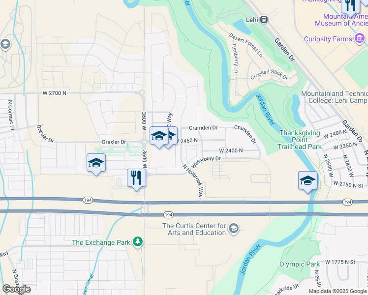map of restaurants, bars, coffee shops, grocery stores, and more near 2421 North 3370 West in Lehi