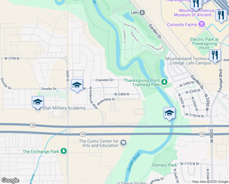 map of restaurants, bars, coffee shops, grocery stores, and more near 2417 North 3130 West in Lehi