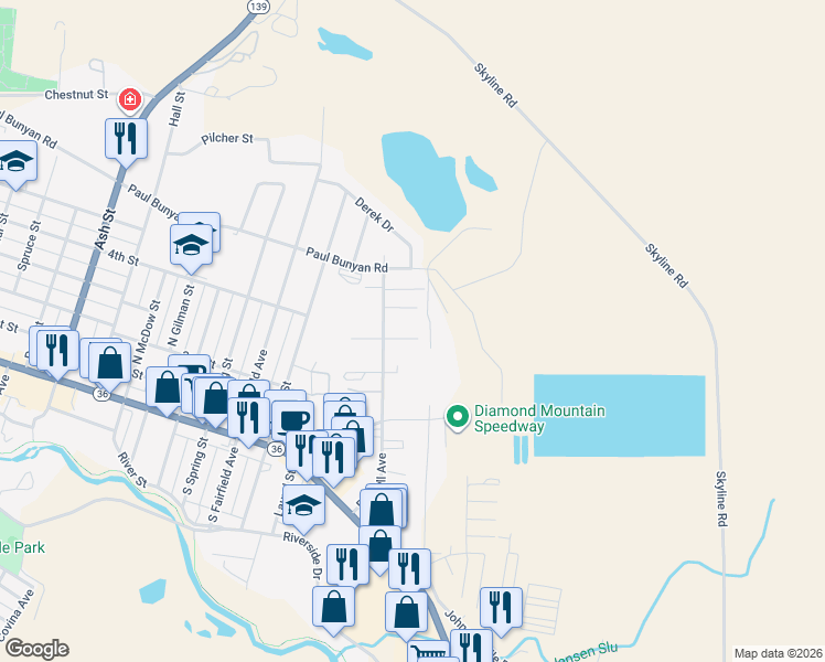 map of restaurants, bars, coffee shops, grocery stores, and more near 385 Connecticut Court in Susanville