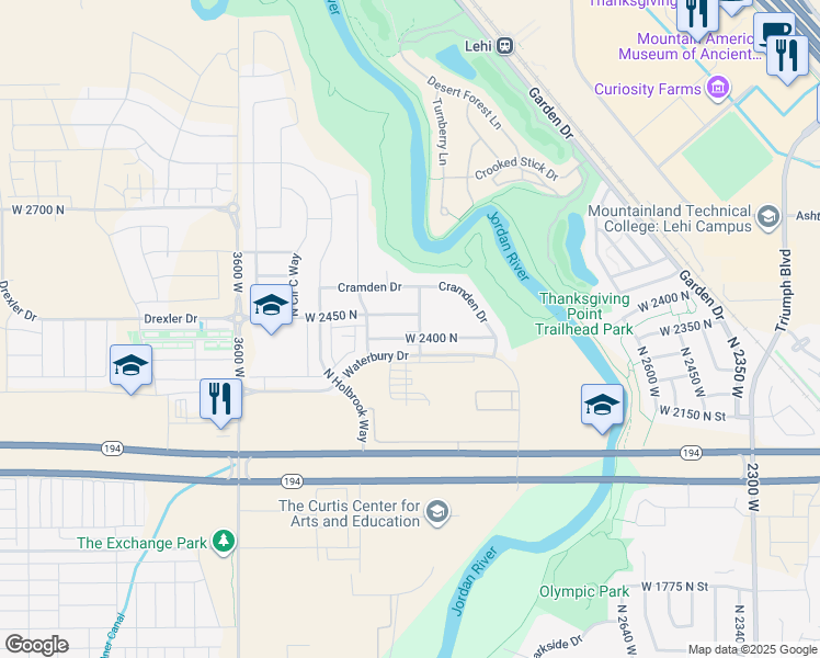 map of restaurants, bars, coffee shops, grocery stores, and more near 2419 North 3130 West in Lehi