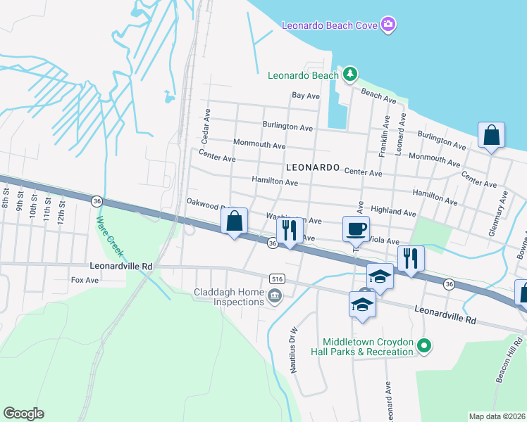 map of restaurants, bars, coffee shops, grocery stores, and more near 98 Highland Avenue in Leonardo