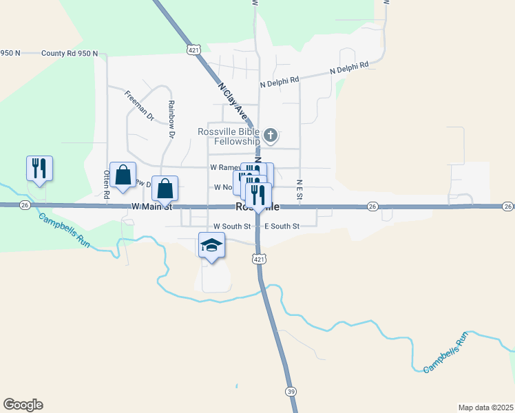 map of restaurants, bars, coffee shops, grocery stores, and more near in Rossville