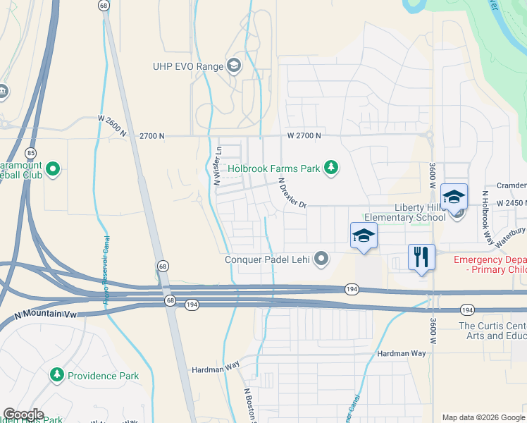 map of restaurants, bars, coffee shops, grocery stores, and more near 2436 Alesund Way in Lehi