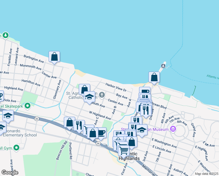 map of restaurants, bars, coffee shops, grocery stores, and more near 20 Harbor View Drive in Atlantic Highlands