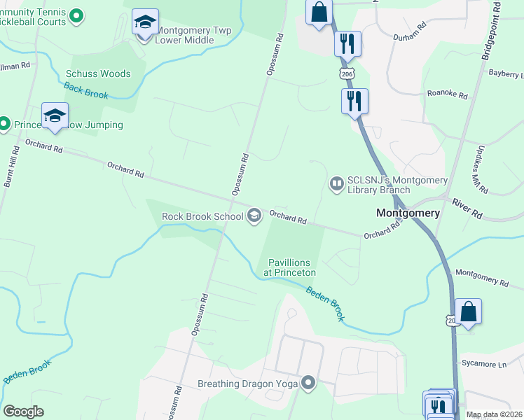 map of restaurants, bars, coffee shops, grocery stores, and more near 88 Orchard Road in Montgomery