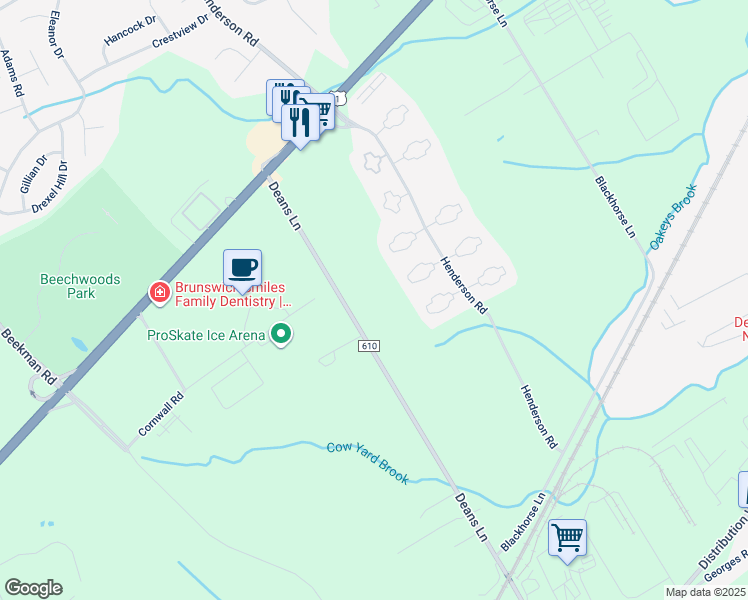 map of restaurants, bars, coffee shops, grocery stores, and more near 49 Deans Lane in Monmouth Junction
