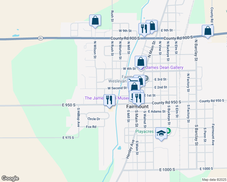 map of restaurants, bars, coffee shops, grocery stores, and more near 404 W 2nd St in Fairmount