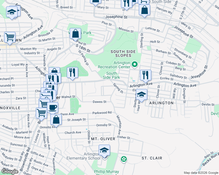 map of restaurants, bars, coffee shops, grocery stores, and more near 1950 Waite Street in Pittsburgh