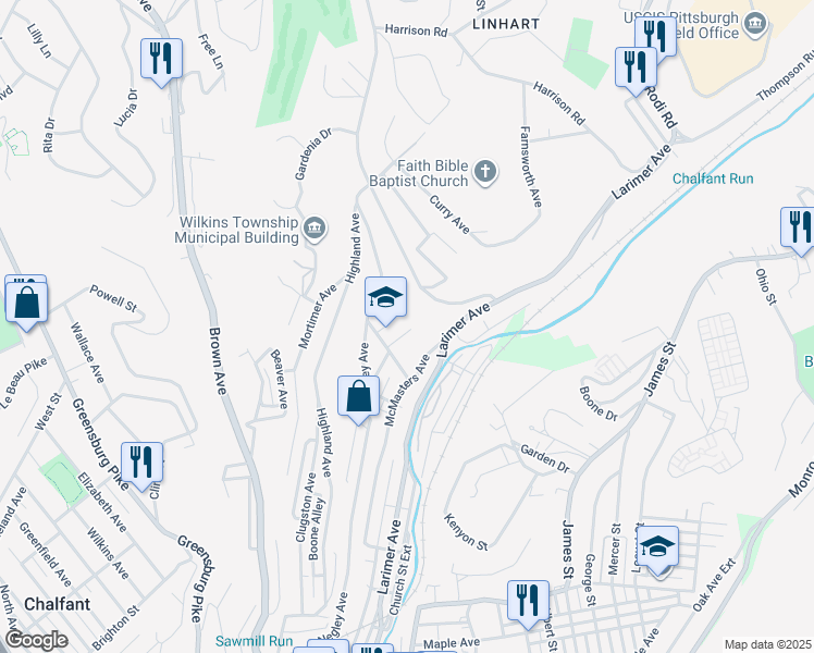 map of restaurants, bars, coffee shops, grocery stores, and more near 817 Thompson Street in Turtle Creek