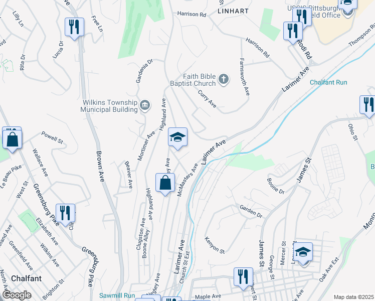 map of restaurants, bars, coffee shops, grocery stores, and more near 817 Thompson Street in Turtle Creek