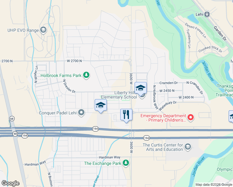 map of restaurants, bars, coffee shops, grocery stores, and more near 3707 West Drexler Drive in Lehi