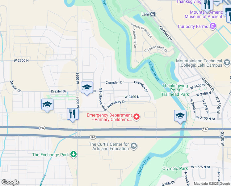 map of restaurants, bars, coffee shops, grocery stores, and more near 3217 West 2450 North in Lehi